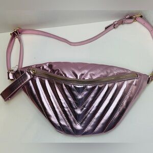 Caroline Hill Metallic Quilted Women's Crossbody Sling Belt Bag Rose Pink NWOT